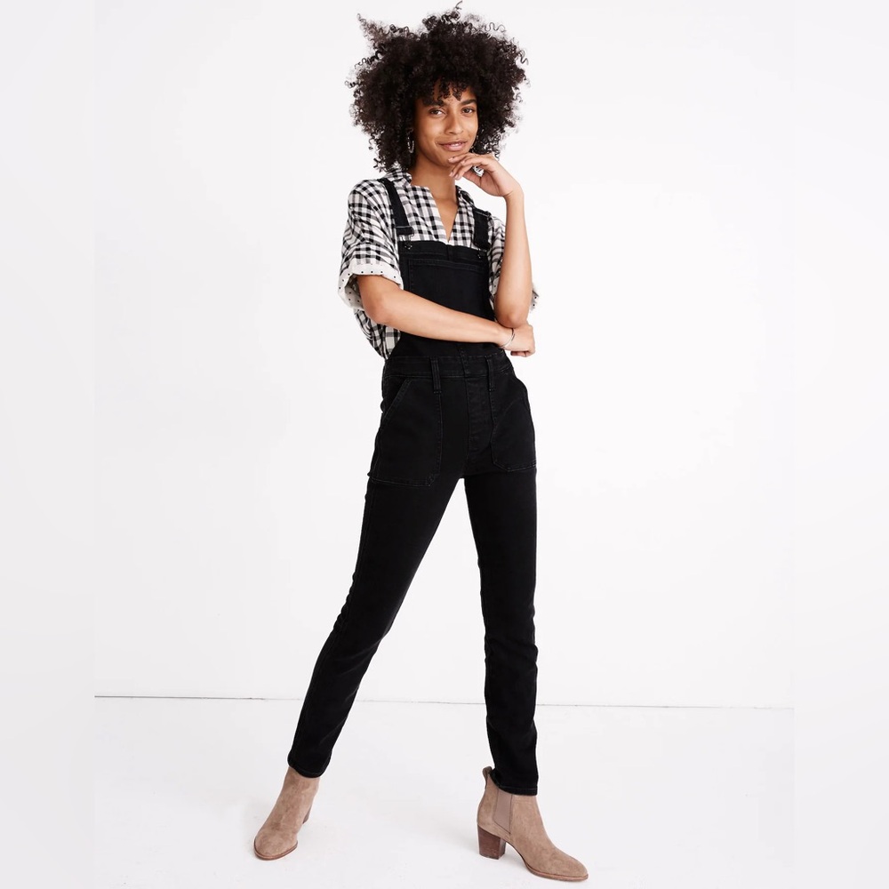 Madewell Black Skinny Denim Overalls in Lunar Wash